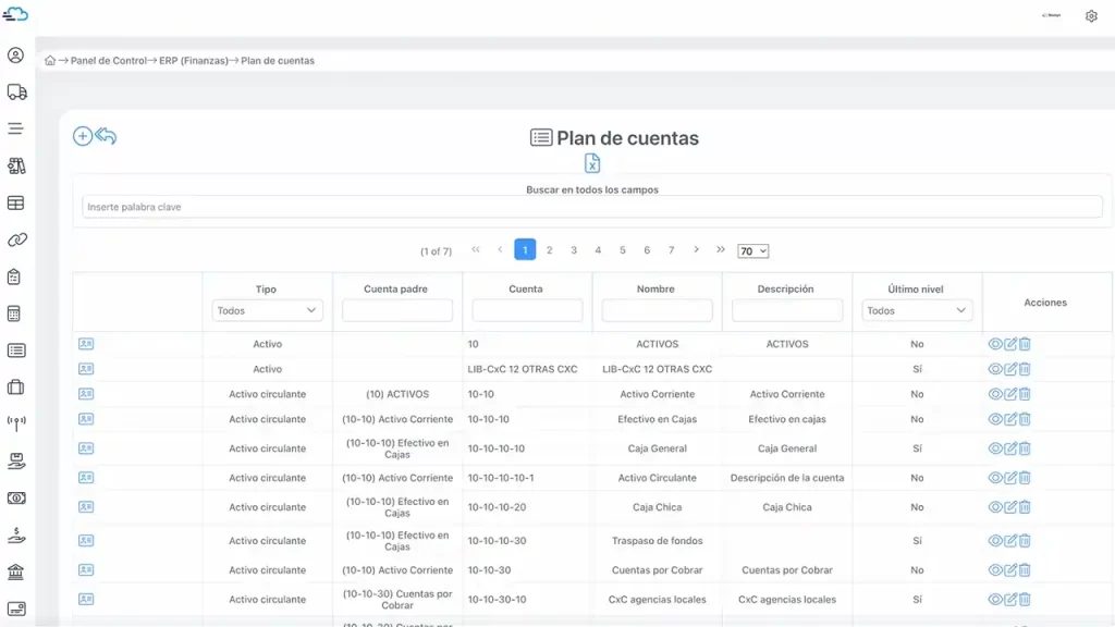 Plan de cuentas en software contable para agencias.